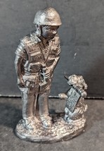 Michael Ricker 4.5" Pewter Figurine 2004 Soldier with Dog holding Flag Signed - $28.04