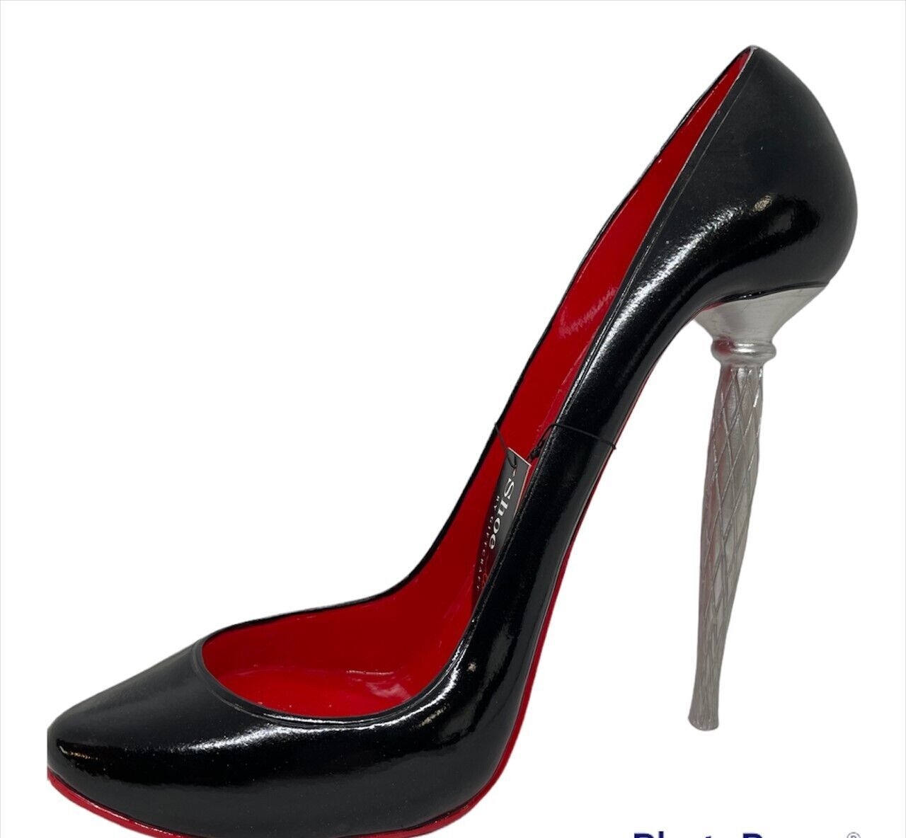 Stiletto Shoe Wine Bottle Holder Black Patent Leather Look With Red Bottom - $34.64