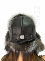 Silver Fox Fur Ushanka Hat with Leather Trapper Aviator Hat Saga Furs Natural image 2