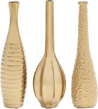 Deco 79 Glam Ceramic Vase, Set of 3, 12&quot;, 12&quot;, 12&quot;H, Gold - $36.99