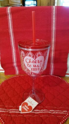 NWT Hallmark Wine Chiller Plastic Straw Cup Valentine’s Day "Cheers To Us!XOXO"  - $2.00