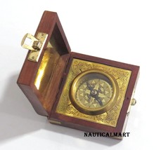 NauticalMart Handcrafted Brass Compass In Wooden Box 
