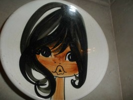 Jersey Pottey Hand Painted shallow curved Plate  with girl face dark hai... - $8.69