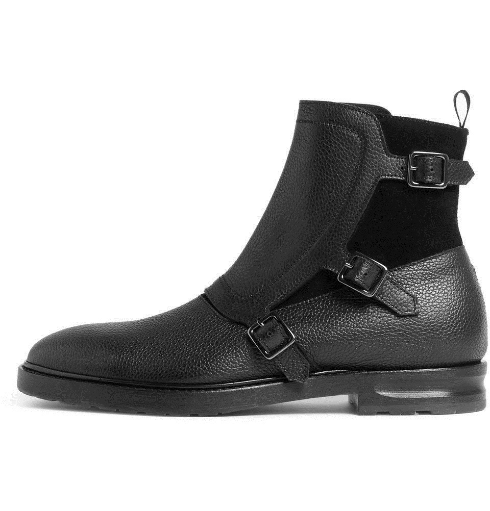 New Handmade Men's Monk Strap Black Leather Boots, Ankle High Buckle ...