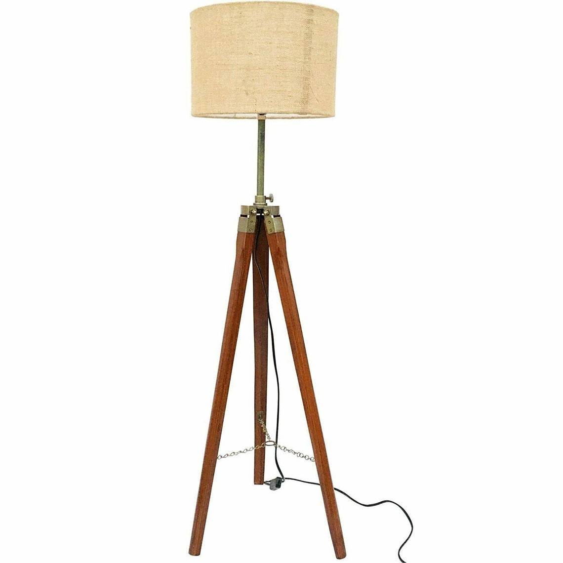 Lamps And Light Jute Fabric with Khadi Shade Wooden Tripod Floor Lamp Stand Chri