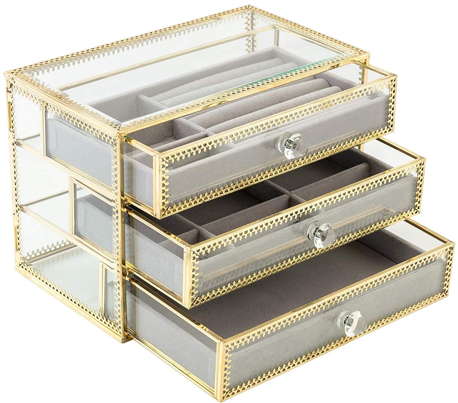 ORIGIA Jewelry Box Decorative Glass Metal Lace Storage Boxes With 3