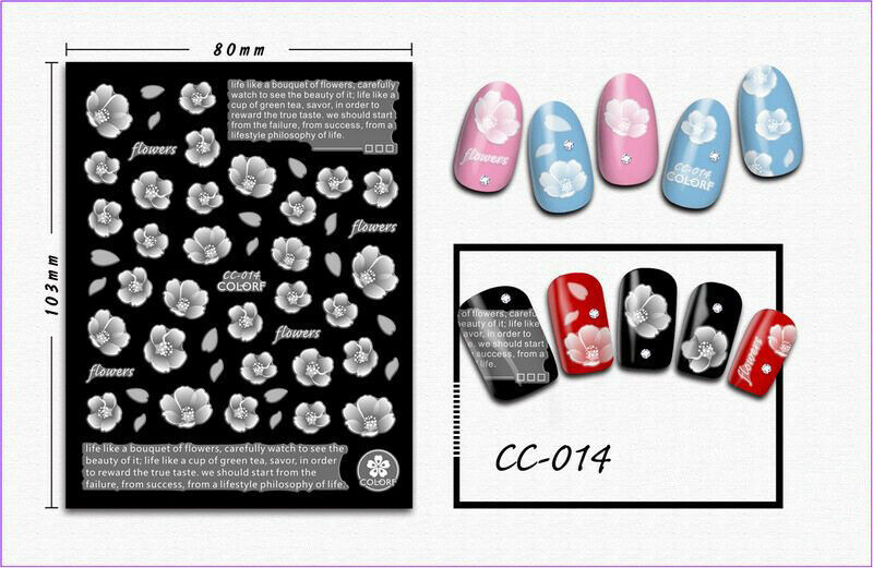 Nail Art 3D Decal Stickers White Design Flowers Leaves CC014