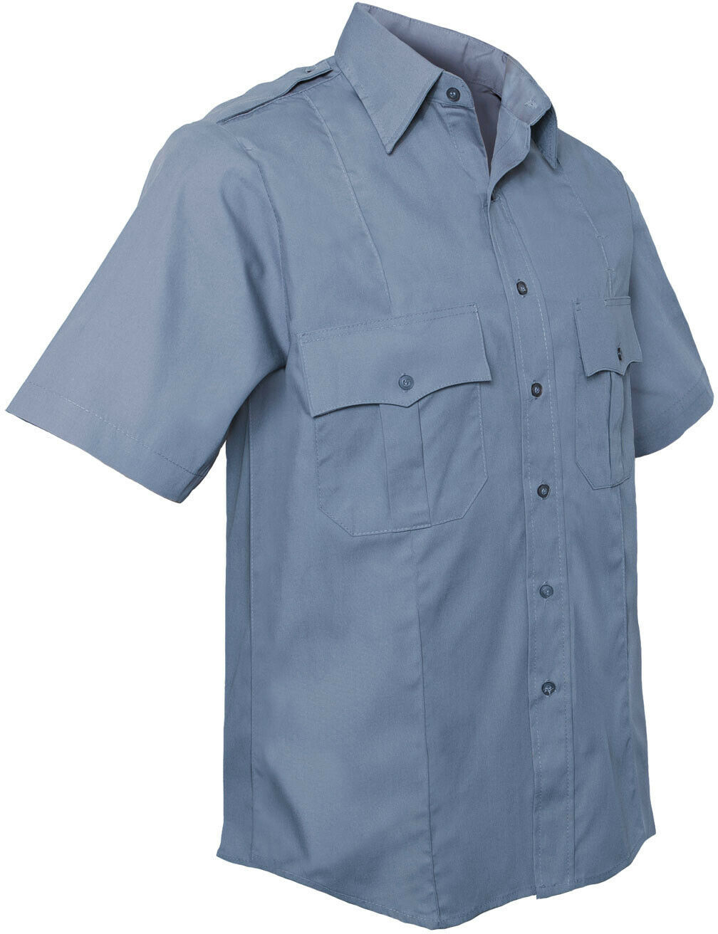 blue shirt with epaulettes