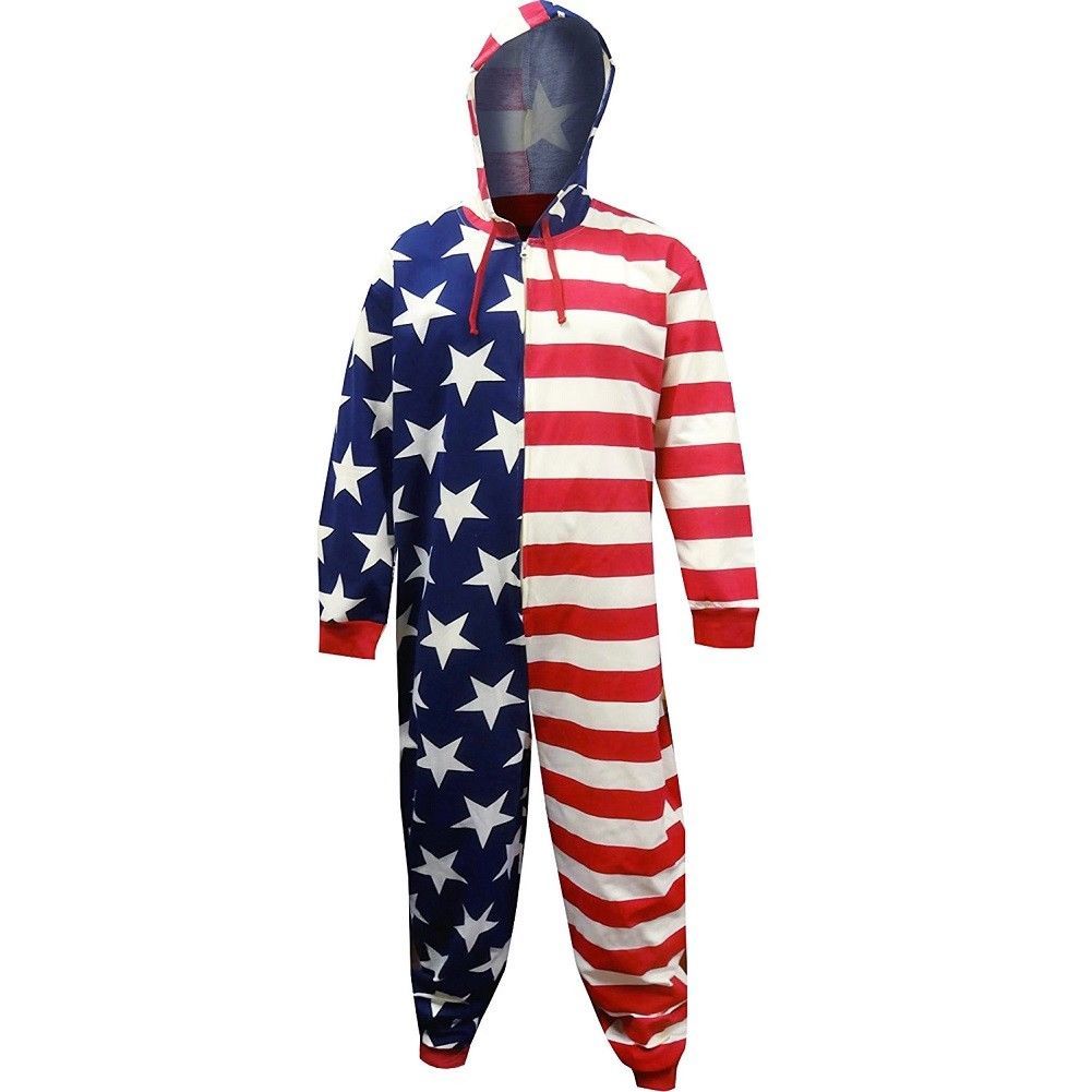 American Flag Patriotic Men's Union Suit Pajamas Blue Men