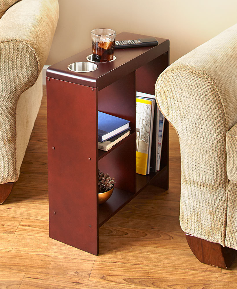 The Lakeside Collection Slim End Table with Drink Holders Walnut