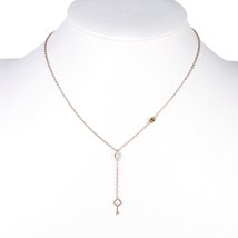 UE-Rose Tone Y Style Designer Necklace With Clover Key & Swarovski Style Crystal - $24.99