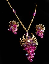 Vintage necklace set / vintage chandelier Fuschia crystal necklace - cli... - $165.00