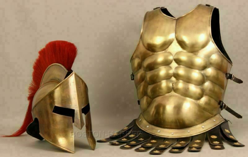 Medieval Muscle Armor Jacket With 300 Spartan Corinthian Helmet Wearable Costume
