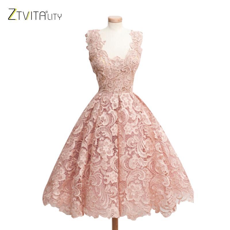 Elegant Lace Patchwork Solid Sleeveless A-Line Fashion Dress