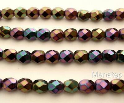 50 4mm Czech Glass Fire Polished Beads: Iris - Purple