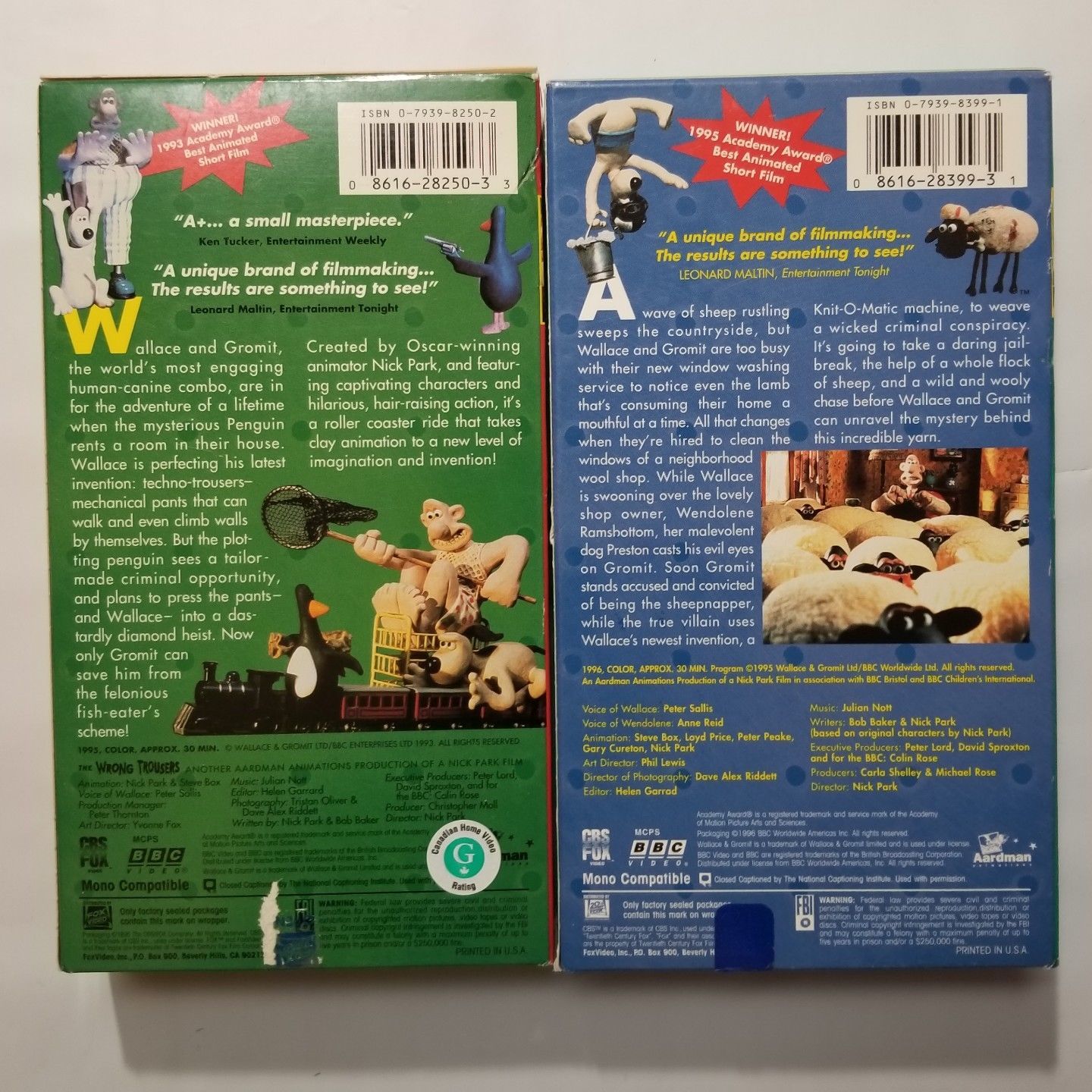 Wallace and Gromit VHS Tapes The Wrong Trousers / A Close Shave VHS Tapes
