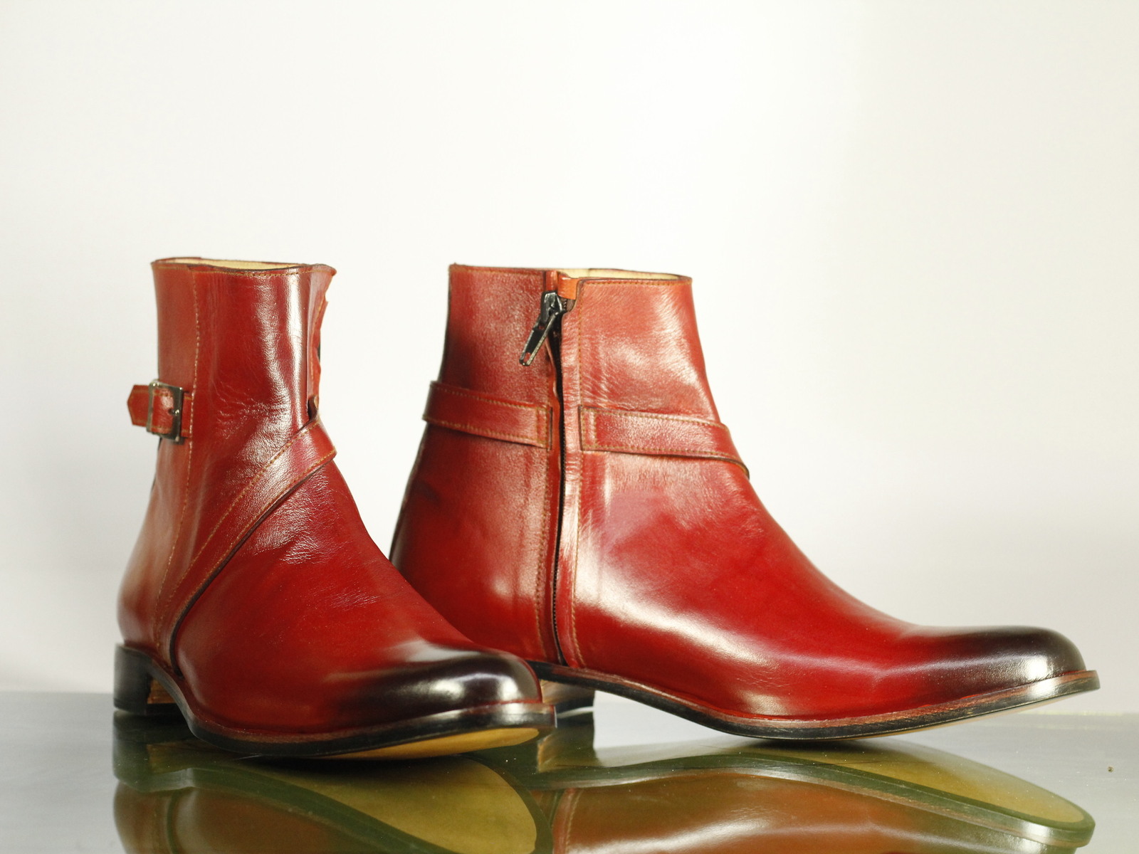Handmade Men's Burgundy Leather Jodhpur Boots, Men Buckle & Zipper Designer Boot