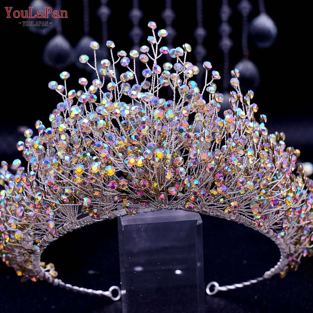 YouLaPan Colorful Rhinestone Bridal Crown Tiara