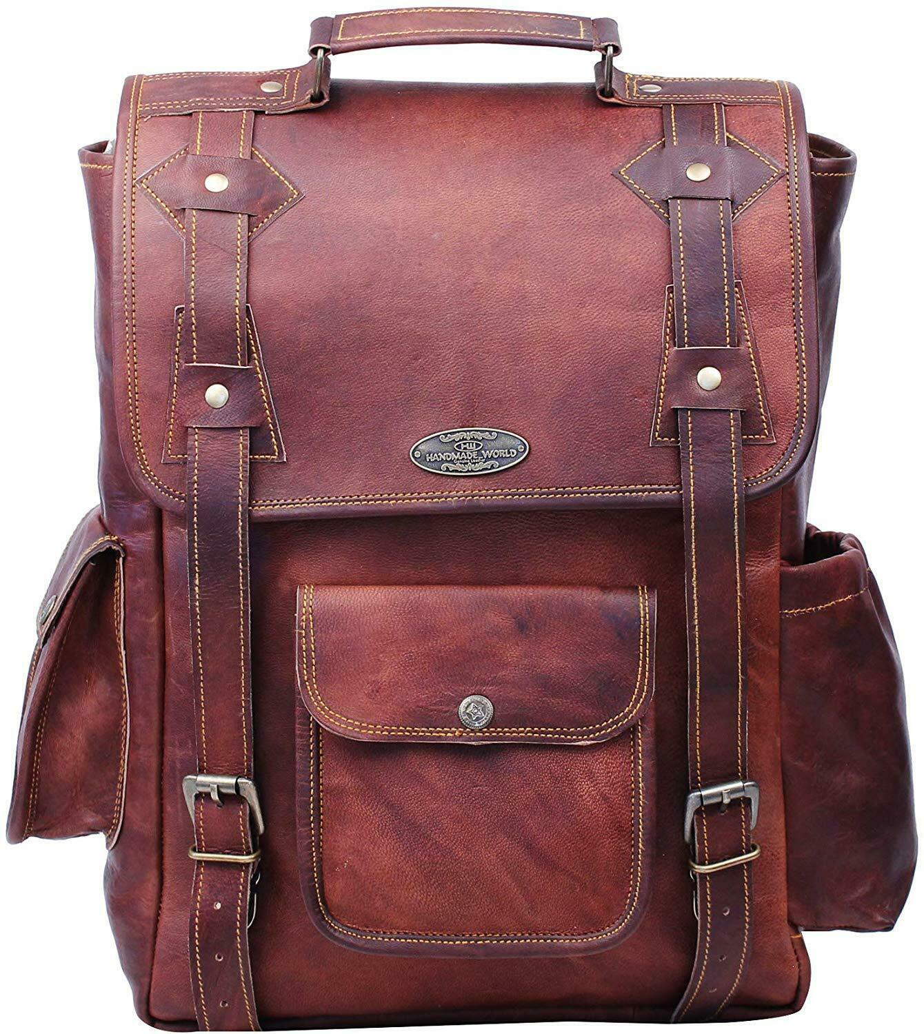 Men's Leather Laptop Backpack Large Capacity Travel Bag Schoolbag Book ...