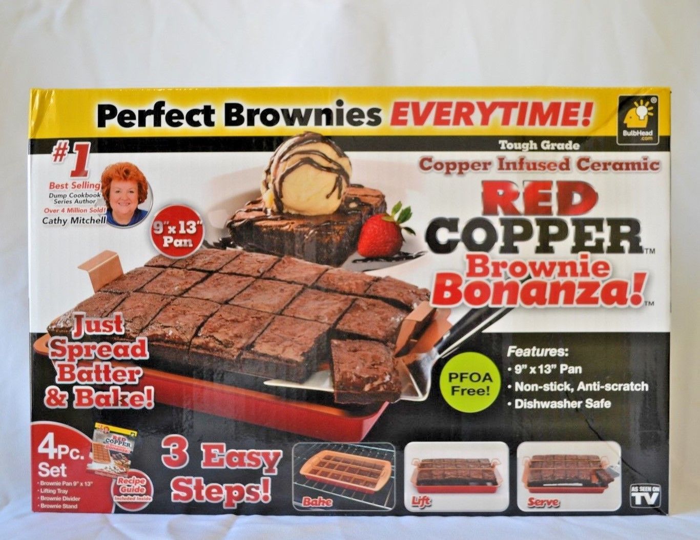 Red Copper Brownie Bonanza Nonstick Bake Pan Set As Seen On TV Recipe Booklet Bakeware