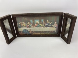 VTG Brunozetti Last Supper Icon Art Religious Picture Trifold Wood Mirro... - $98.99