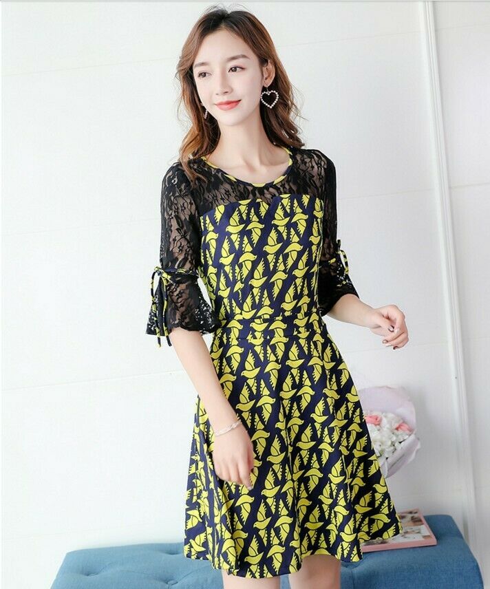 Charming Korean Style Leisure Slim A-line Short Lace Sleeve Summer ...