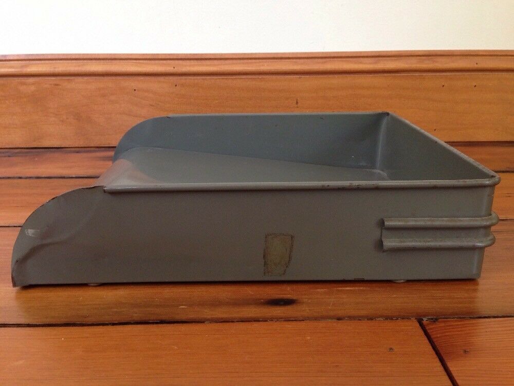 Vintage Art Deco Globe Wernicke Industrial Grey Metal Desk Paper Letter