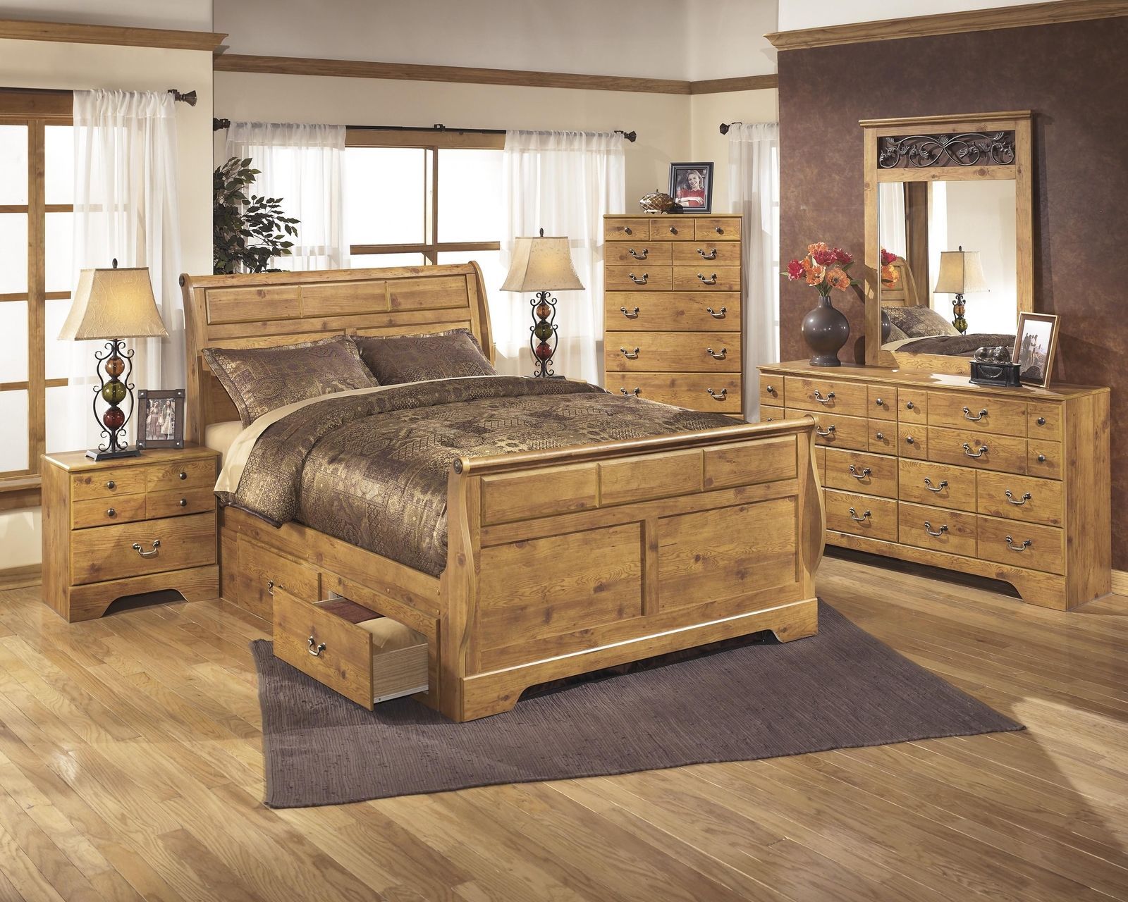 Bittersweet Light Brown 5 PCS King Sleigh Bedroom Set Bedroom Sets