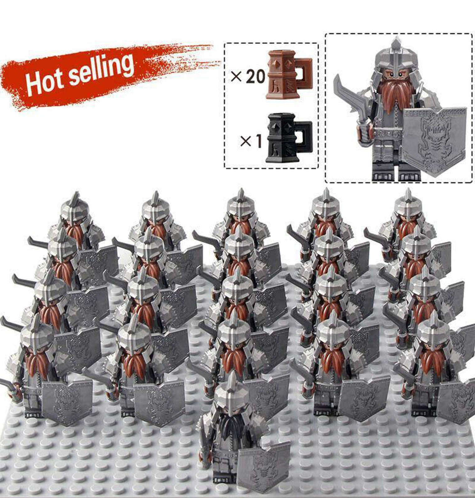 LOTR Dwarf Heavy Shortswords Infantry Army Set 21 Minifigures Lot