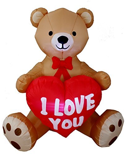 4 Foot Tall Valentine's Day Inflatable Teddy Bear with Love Heart Yard ...