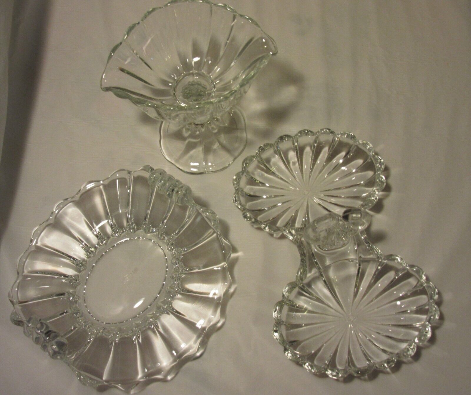 Beautiful Vtg 3 piece Heisey Crystolite Crystal Scalloped Glass Candy
