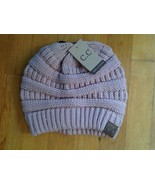 CC Beanie Pink Cable Knit Hat Cap Knit Slouchy Thick  Warm New - $15.83