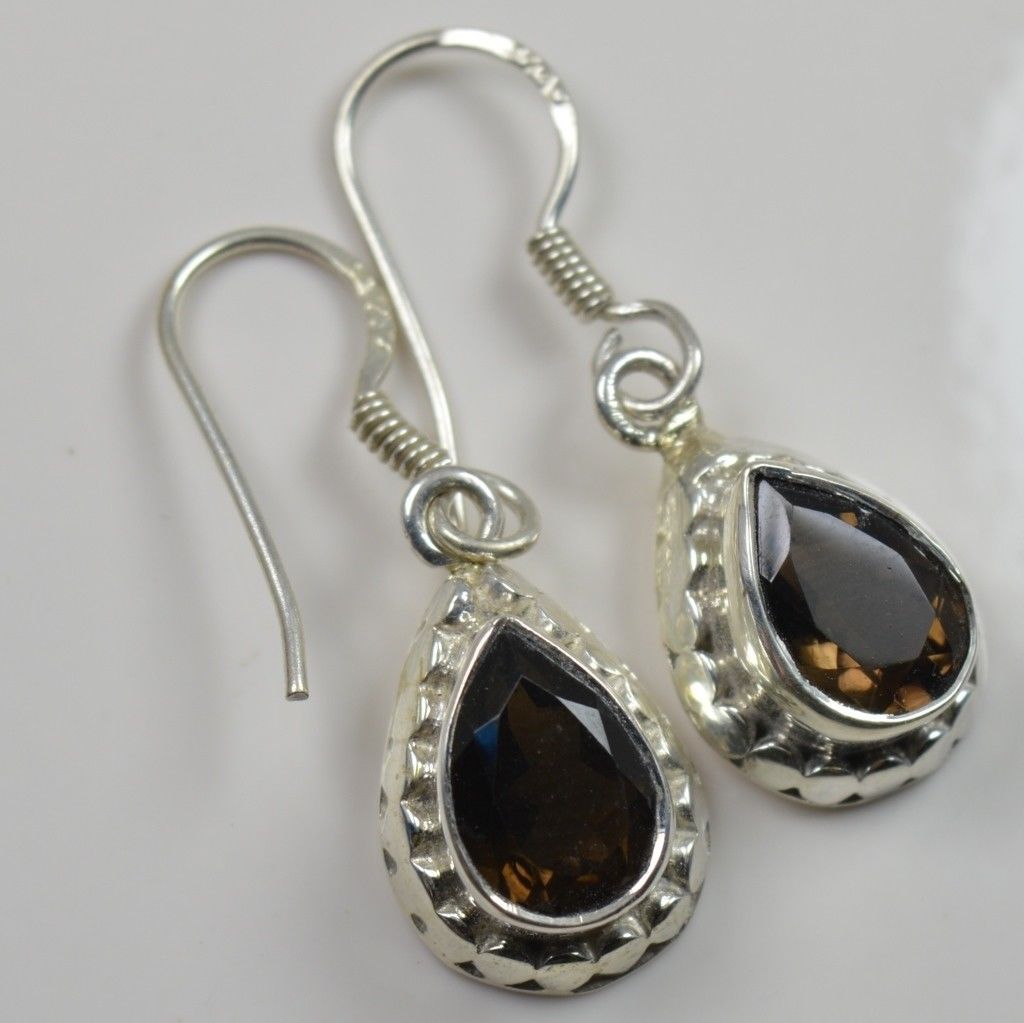 Classy Smoky Quartz Earrings Sterling Silver Stylish Crystal Jewelry