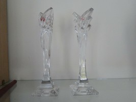 Pair of Mikasa Crystal Candle Holders BONUS 9.5&#39;&#39; Tall-candles included - $16.82