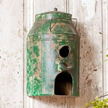  Milk Can Birdhouse in Distressed Green Metal - $38.00