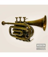Antique Brass Trumpet Vintage Pocket Bugle Student Horn 3 Valve Mouthpiece - $82.30
