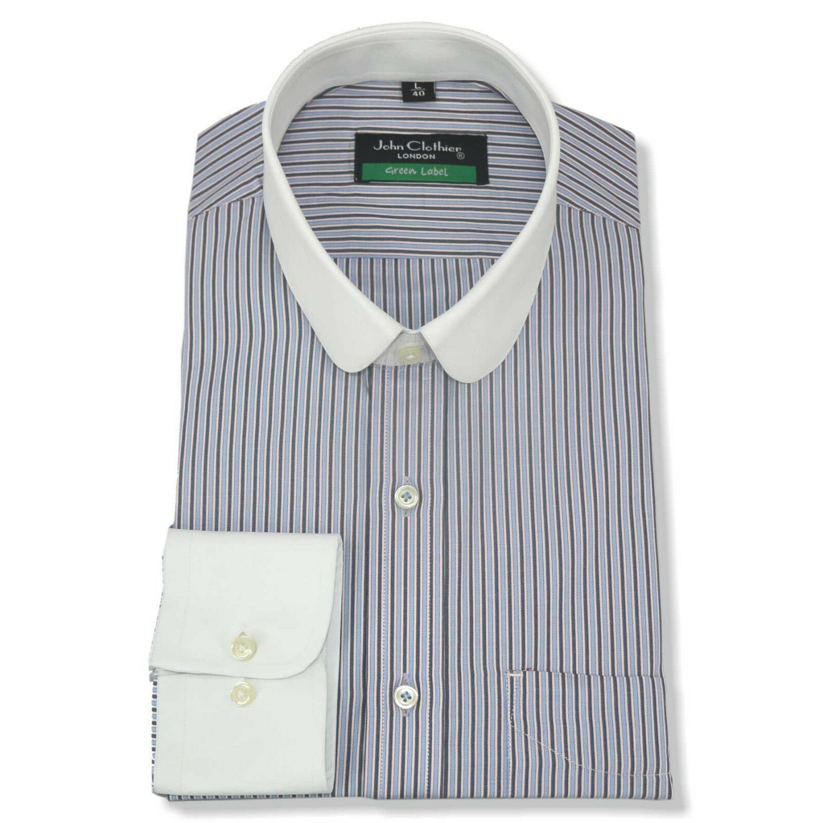 Penny collar Banker shirt Multi stripes Gents Round Club collar Easy to ...