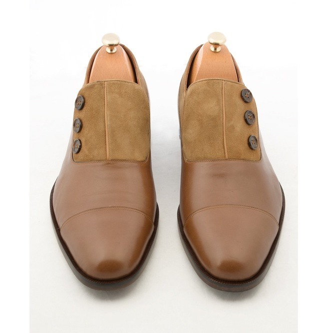 New Handmade Men Tan Brown Shoes, Men's Suede Leather Shoes, Men's Button Party