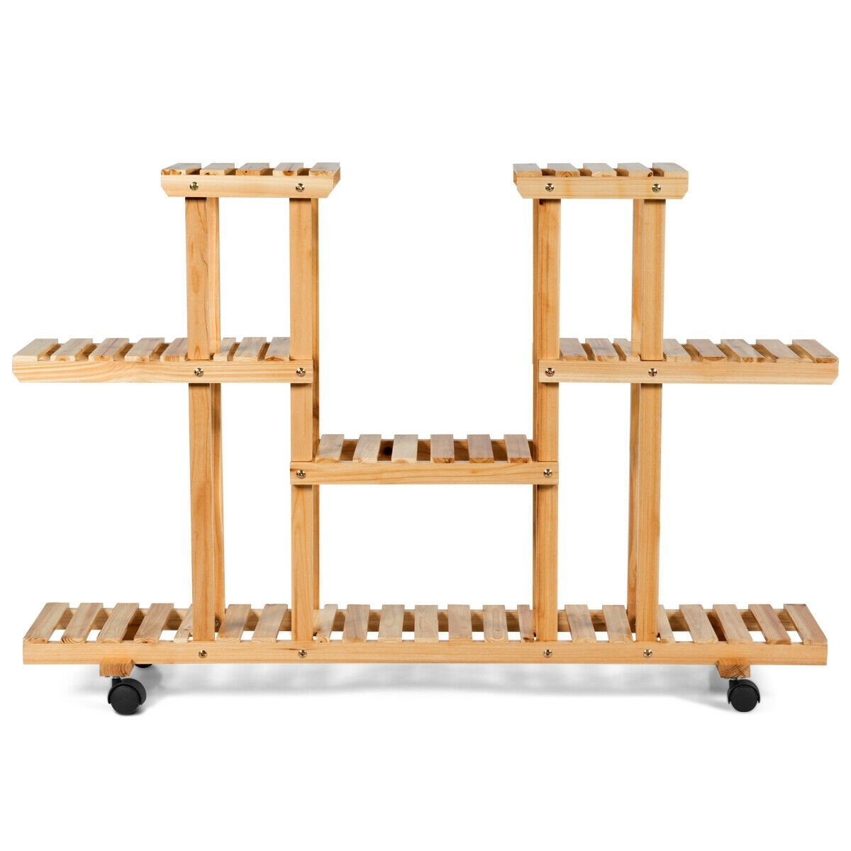 4 Tier Wood Casters Rolling Shelf Plant Stand Natural