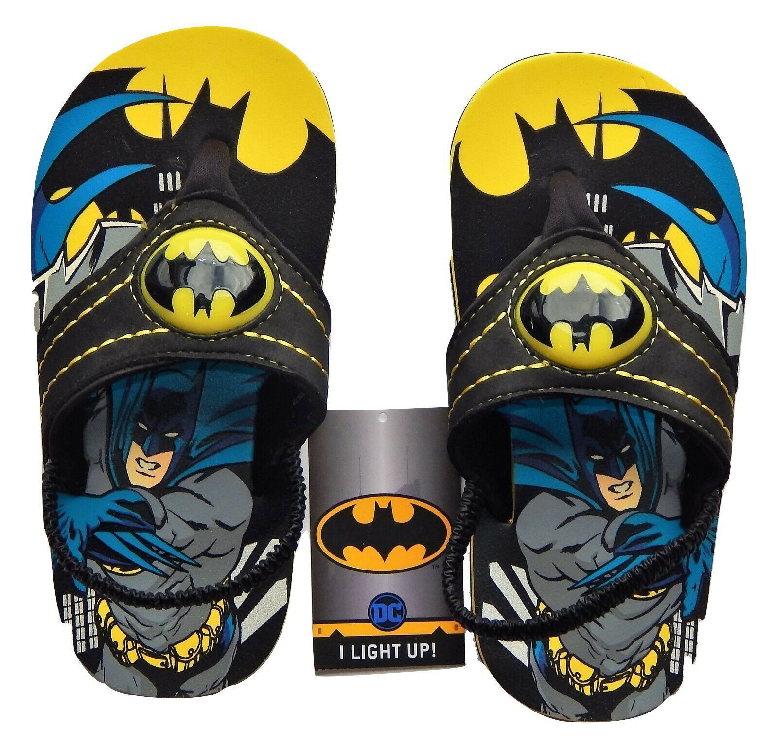 BATMAN Light-Up Flip Flops Beach Sandals w/ Lights NWT Size 9-10, 11-12 or 13-1