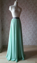 MINT GREEN Maxi Chiffon Skirts Mint Green Wedding Chiffon Skirt Plus Size image 2