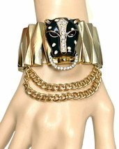 1.5" Wide Black Panther Enamel & Rhinestones Animal-Themed Statement Bracelet - $25.65