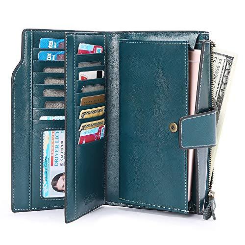 Womens RFID Wallets Large Capacity Leather Long Trifold Clutch Purse - Wallets