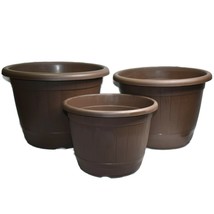 Brown Plastic Hickory Barrel Planter - 3 sizes - Pot Flower Container  - $25.33+