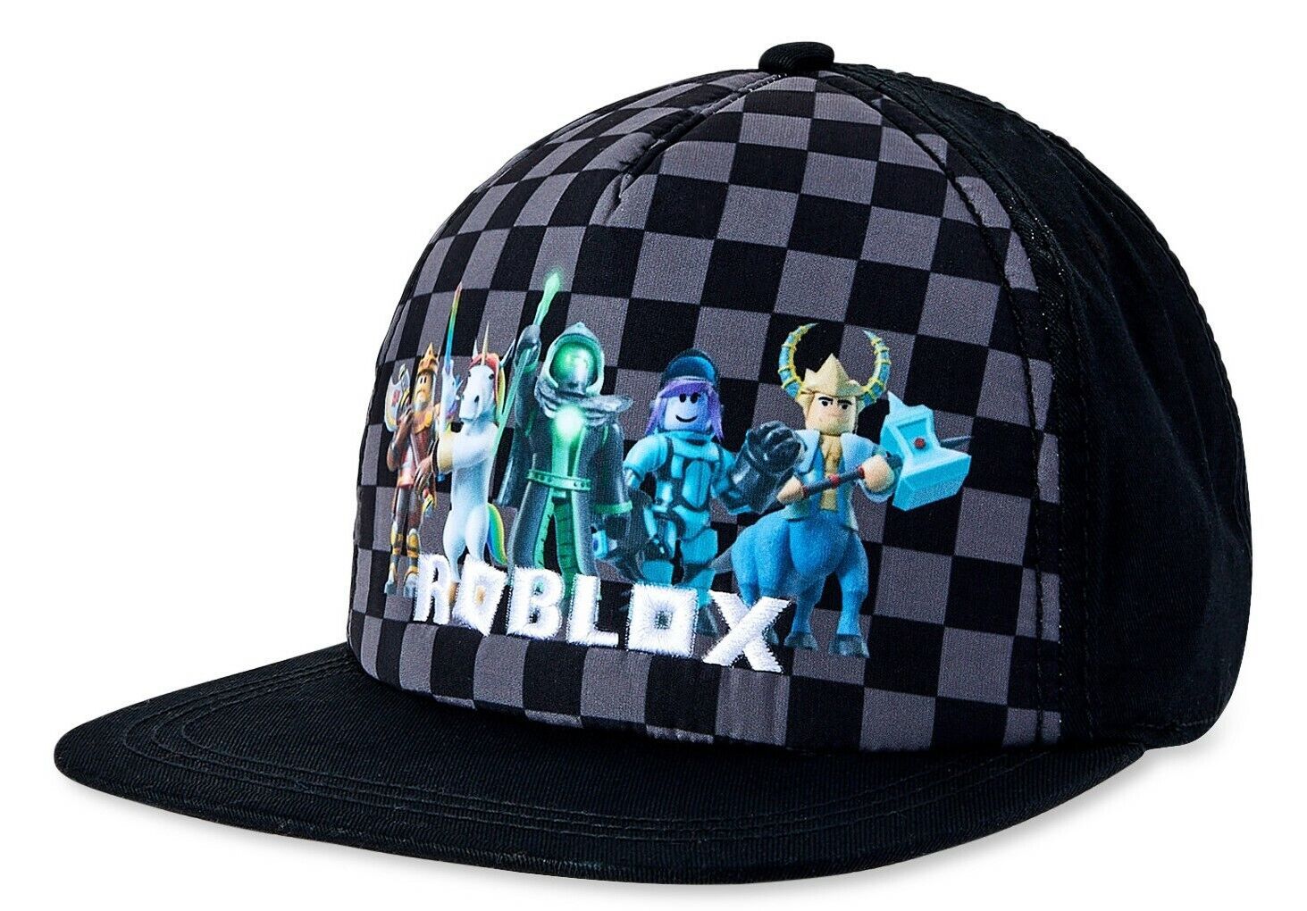 ROBLOX Boys/Youth Black Flat Bill Logo Baseball Cap Snapback Gamer Hat Ages 4-16