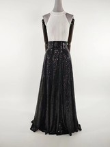 BLACK Sequin Maxi Skirt High Waisted Sequined Party Skirt Black Sparkly Skirt image 5