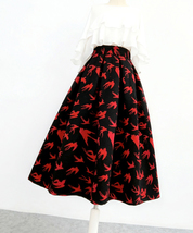 Women Black Woolen Pleated Party Skirt Warm Winter Midi Party Skirt Plus Size image 10