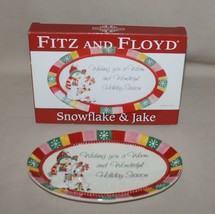 Fitz &amp; Floyd Snowflake Jake Oval Christmas Appetizer Plate Sentiment Tra... - $12.82