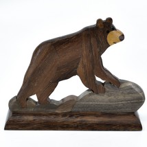 Northwoods Handmade Wooden Parquetry Black Brown Bear Wood Sculpture Figure - $24.74