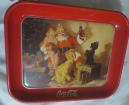 Coca Cola Christmas Tray Santa with Children &amp; Poodle   Scratches - $2.48